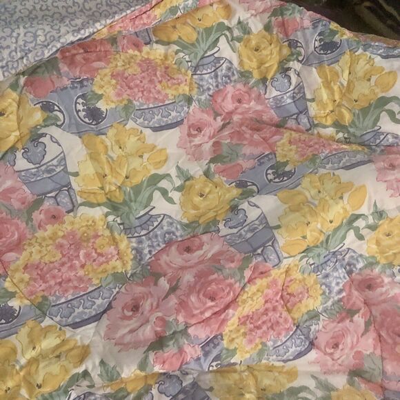 Lady Pepperell Vintage Twin Comforter Blue Ginger Jar Reversible Ruffled Rare - Picture 5 of 9